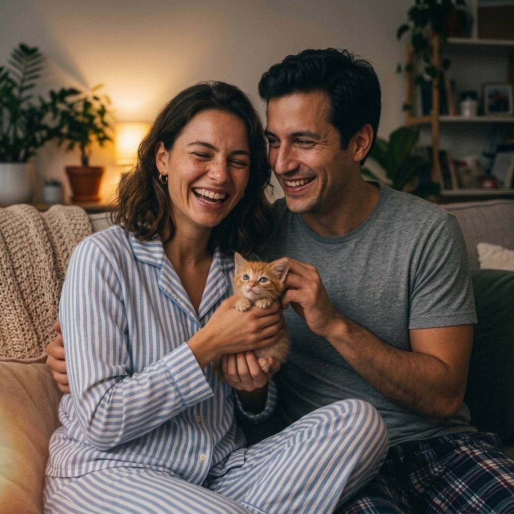 Marta y Nico con un gatito
