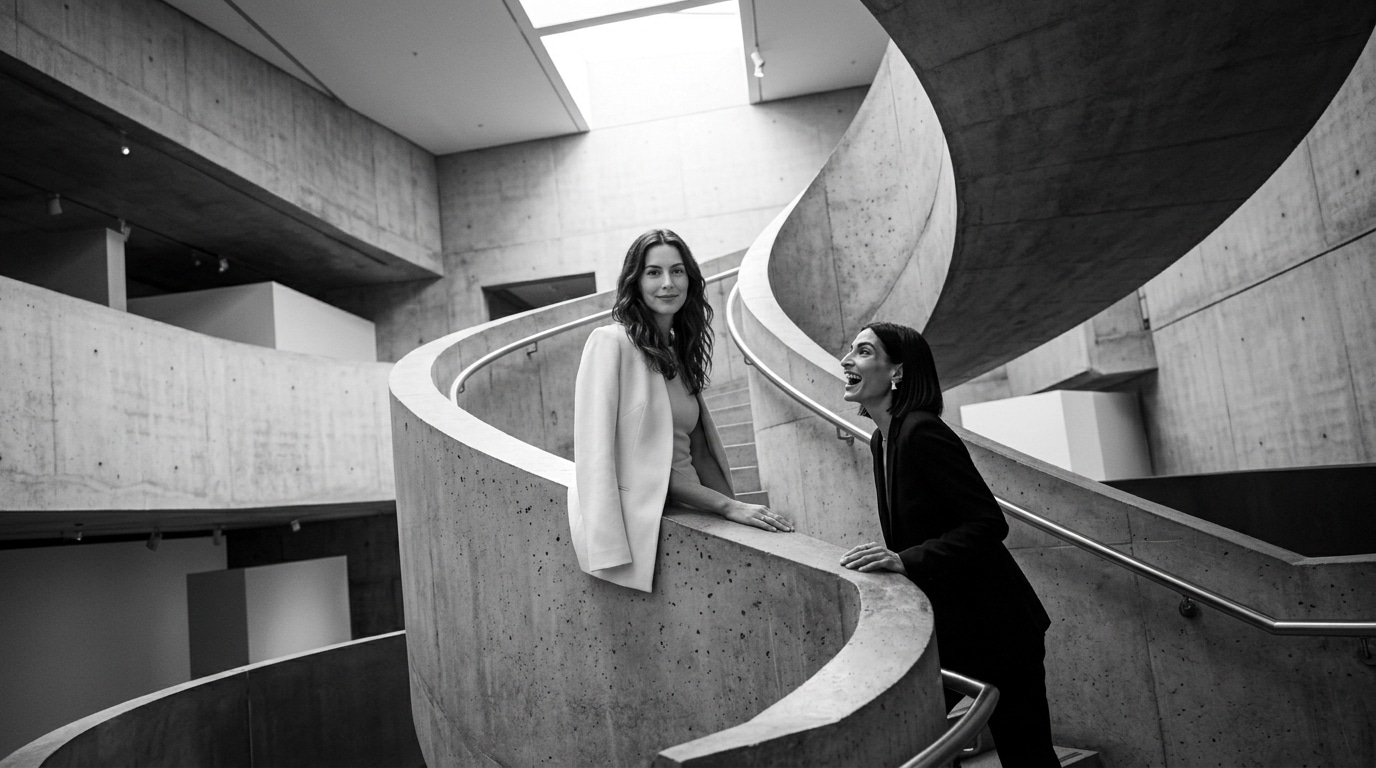 Irene y Vega en una escalera de caracol